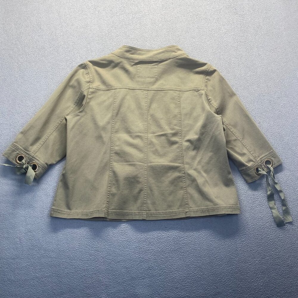 AMI Jean Jacket Womens Size 1X Green Stretch Denim Grommet Hook Eye Festival - Picture 2 of 16